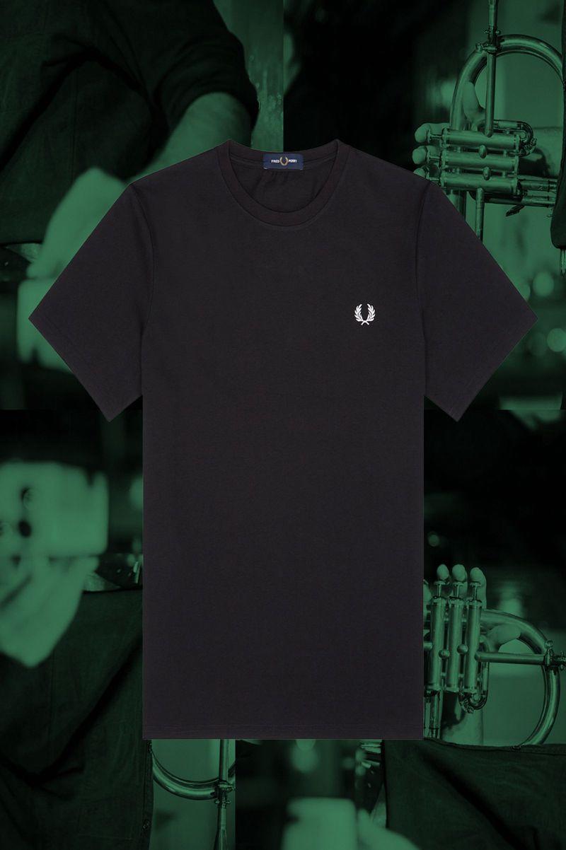 Black Fred Perry Hamburg Ringer Men's T Shirts | PH 1691GSOL